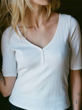 Christy Dawn Wren Pointelle tee ivory